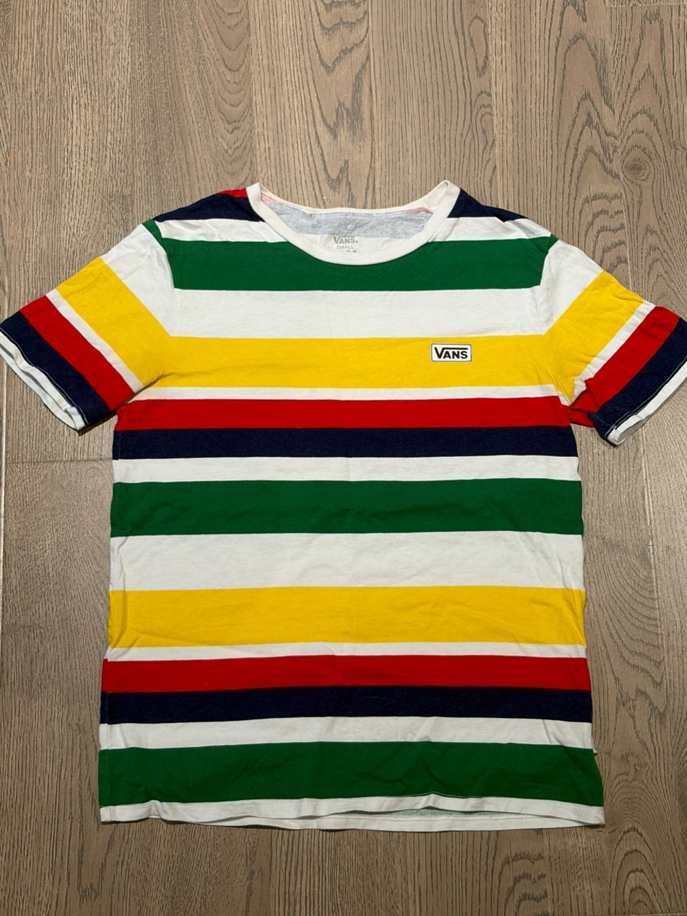 Vans Men’s Green Yellow Red Navy White skater Striped Tee